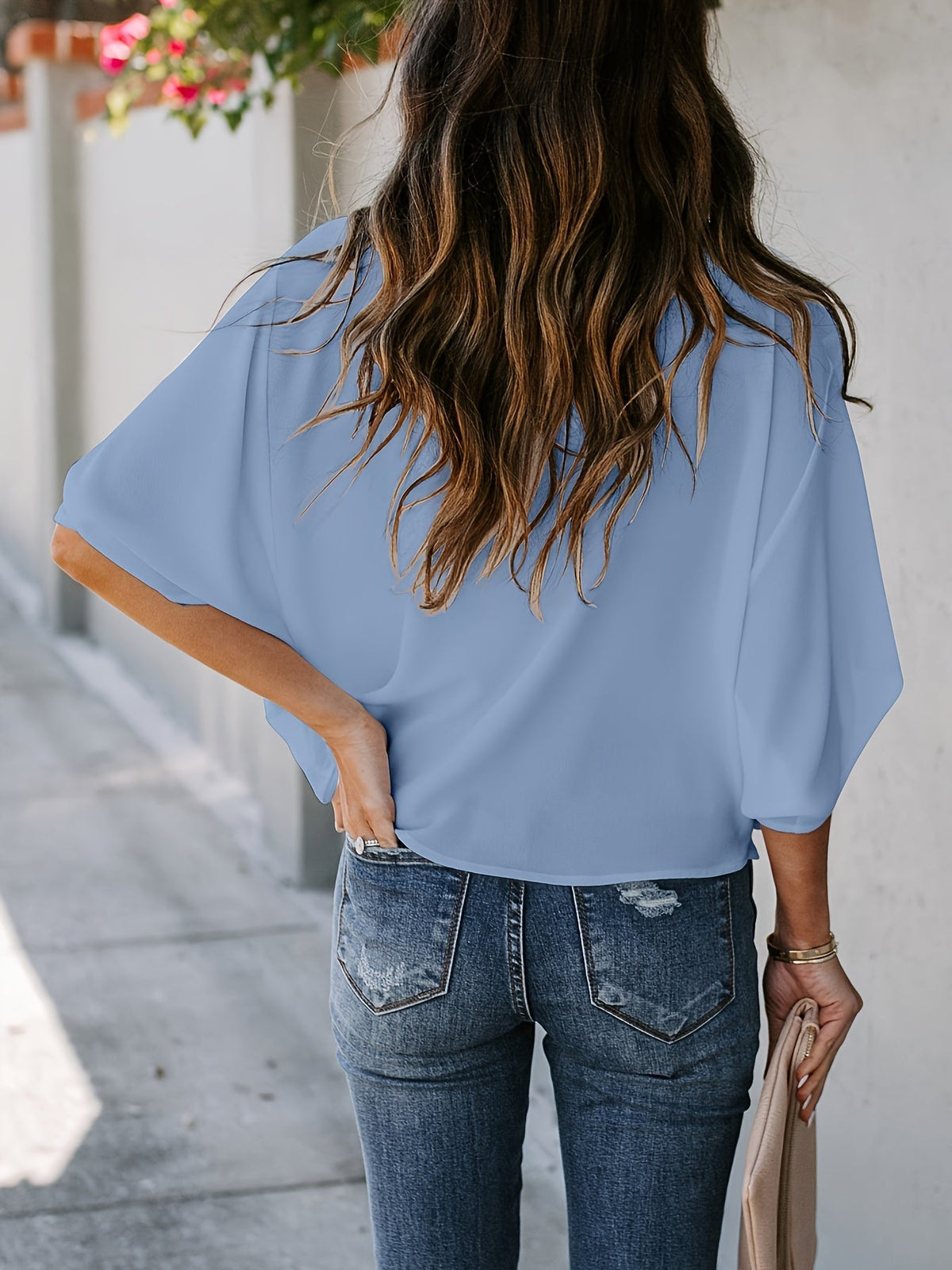 Women's Solid Cowl Neck Batwing Sleeve Blouse - Casual and Comfortable Fashion Top