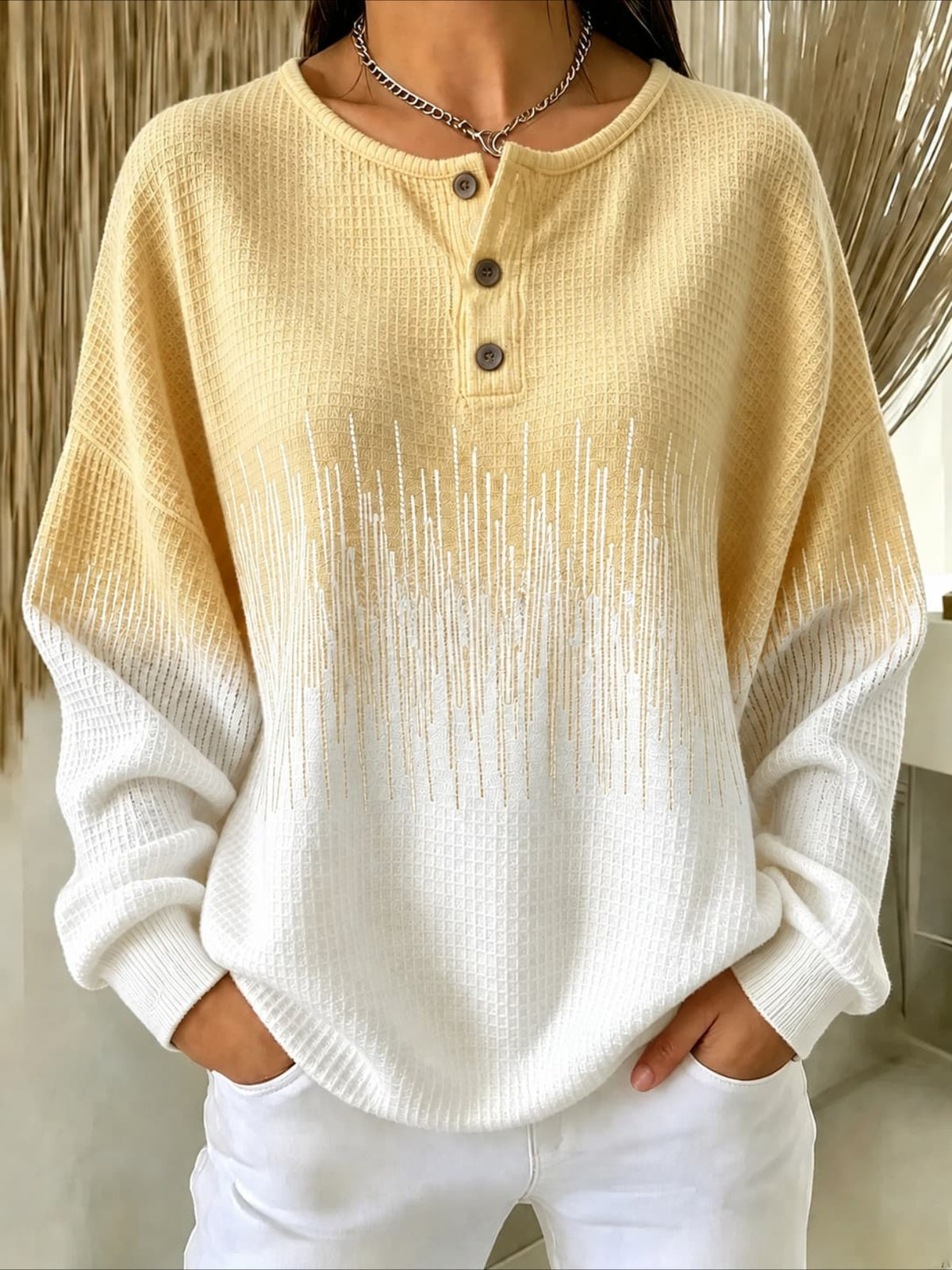 Abstract Henley Collar Casual Spring/Fall Long Sleeve Sweatshirt