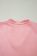 Gossamer Pink Scalloped V Neck Dolman Oversize Top Drawstring Short Set