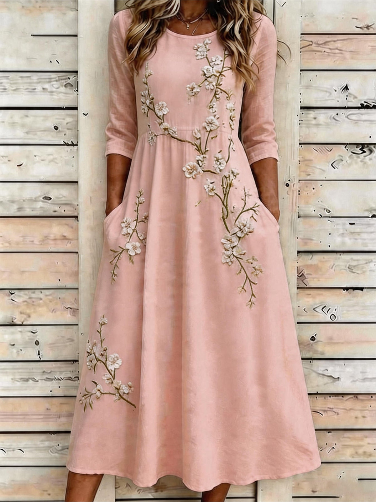 Printed Casual Round Neck Half Sleeve Mid Dress