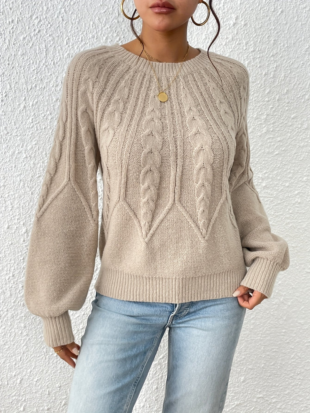 Casual Pullover Chic Knit Lantern Sleeves & Ruffle Detail Sweater
