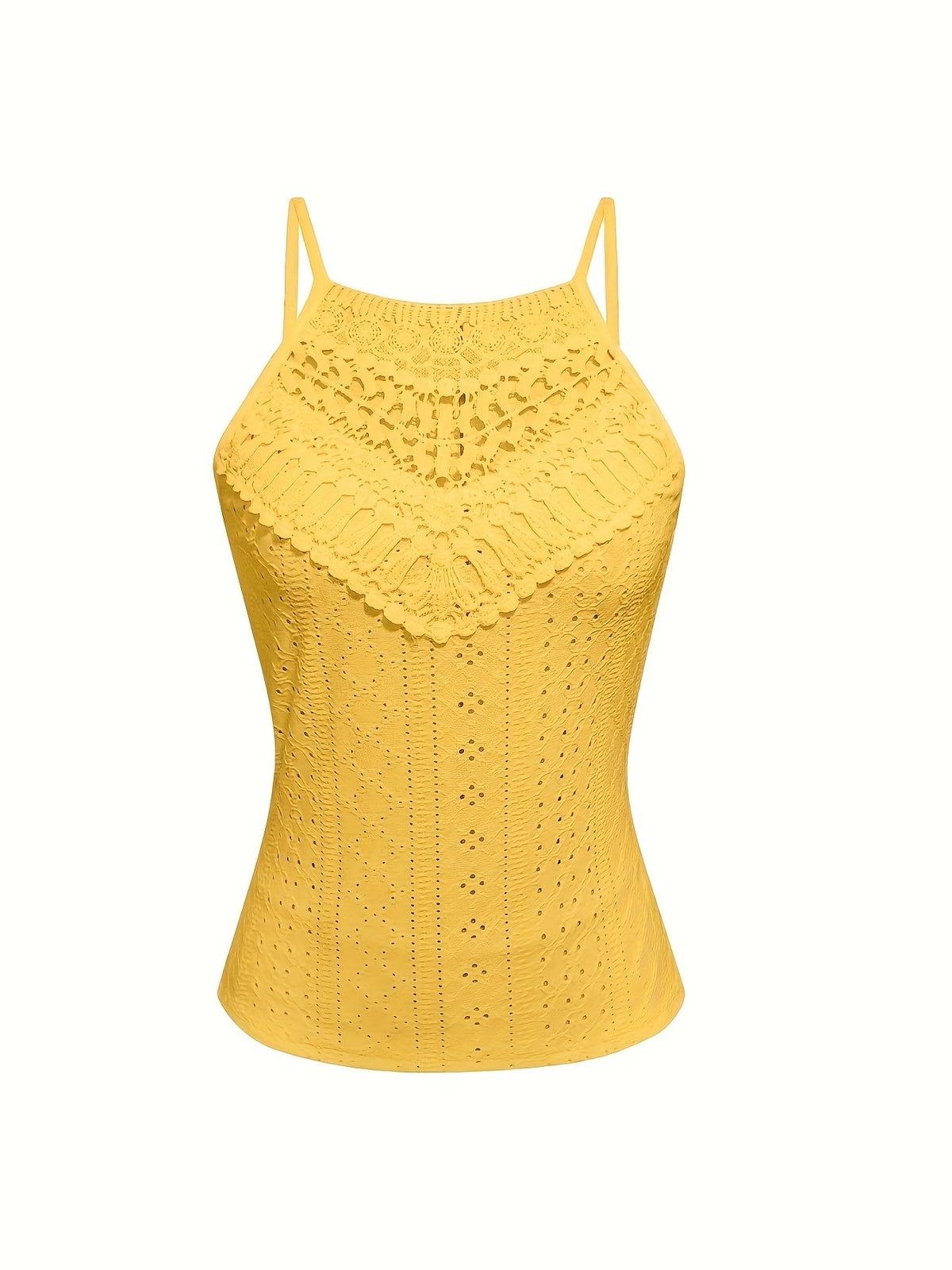 Solid Color Spandex Elegant Spaghetti Strap Slingback Hollow Knit Fabric Camis