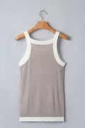 Pale Khaki Contrast Trim Ribbed Knit Sweater Tank Top