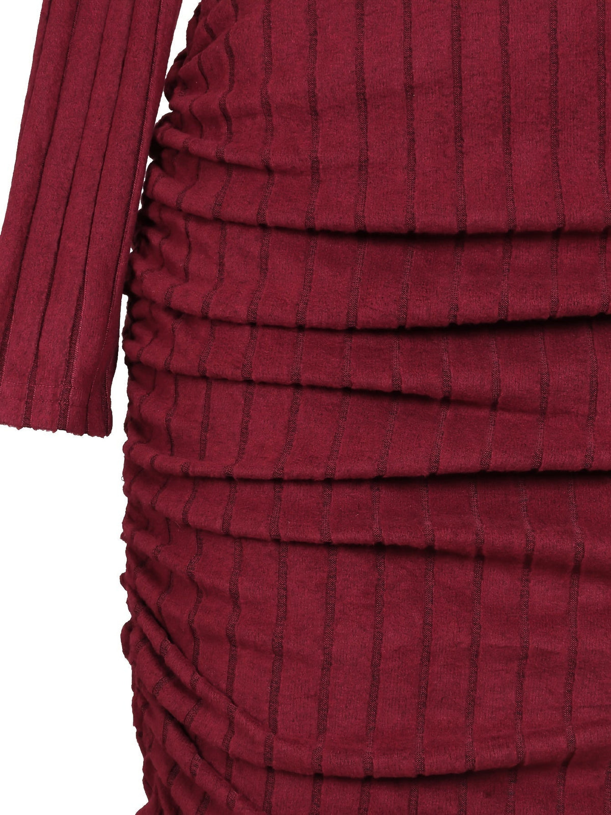 Ribbed Slanted Shoulder Chain Dress, Casual Solid Long Sleeve Bodycon Dress