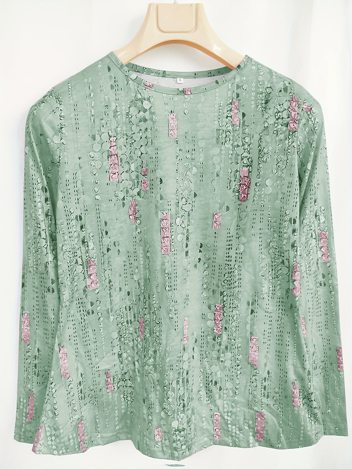 Allover Print Crew Neck T-Shirt, Casual Long Sleeve T-Shirt