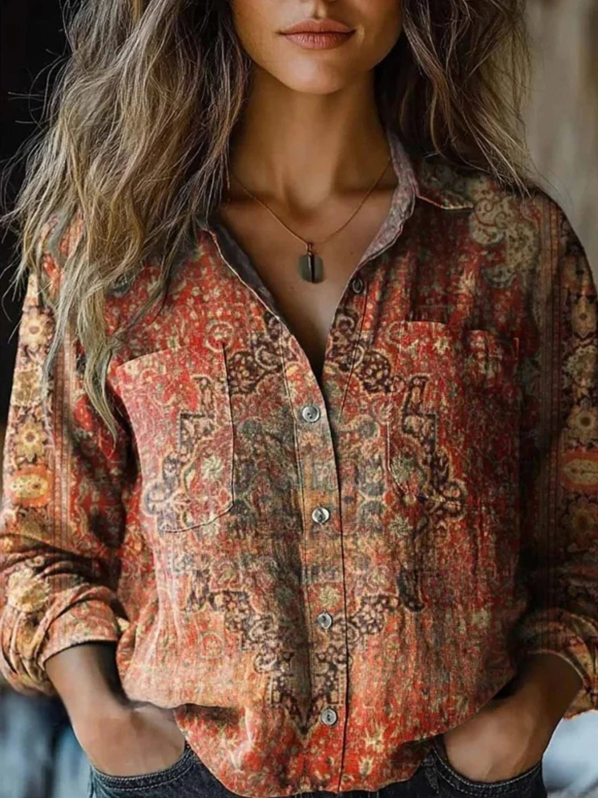 Vibrant Paisley & Floral Print Women's Long Sleeve Blouse