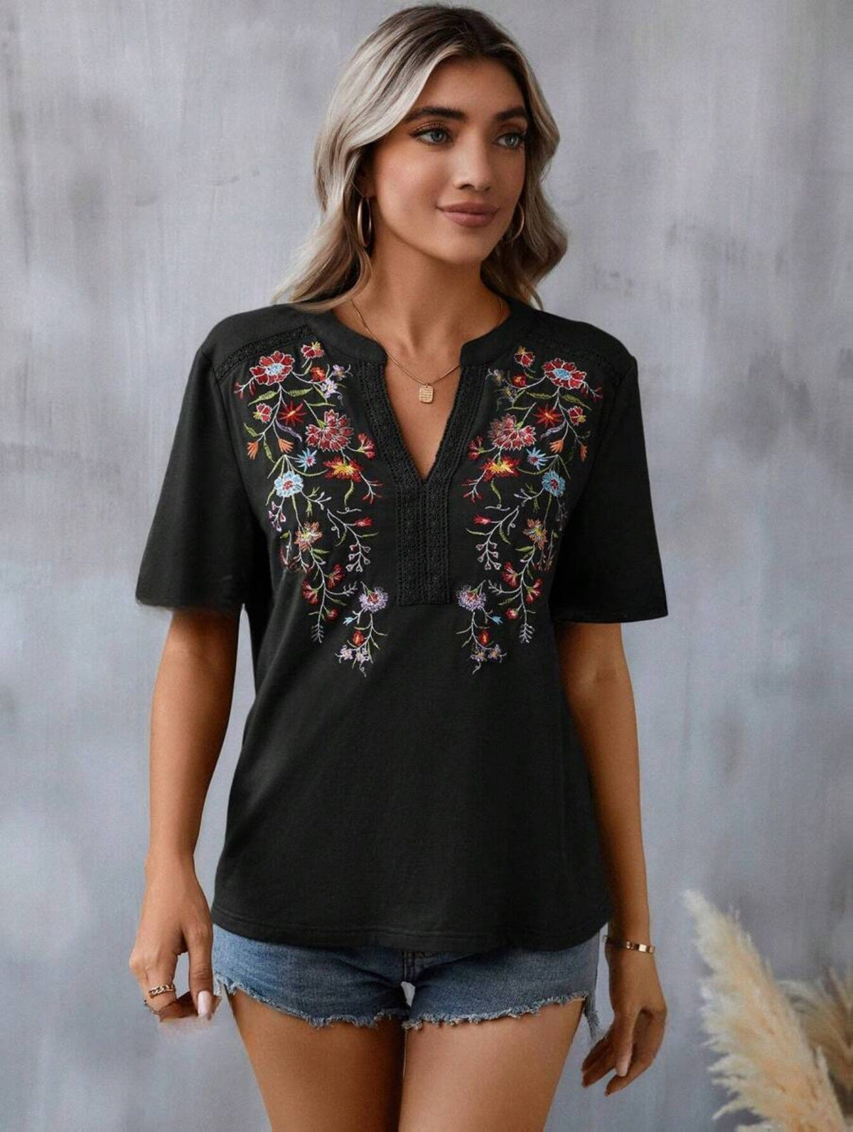 Embroidered Patchwork Lace T-Shirt
