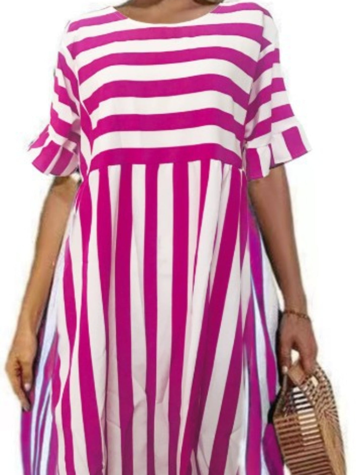 Short Sleeve Beach Dress, Crew Neck Vacation Casual Dress