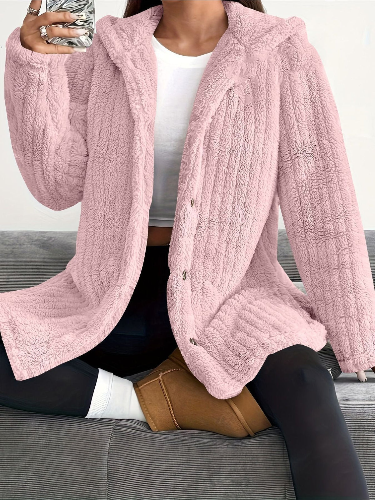 Solid Color Long Sleeve Hooded Loose Jacket