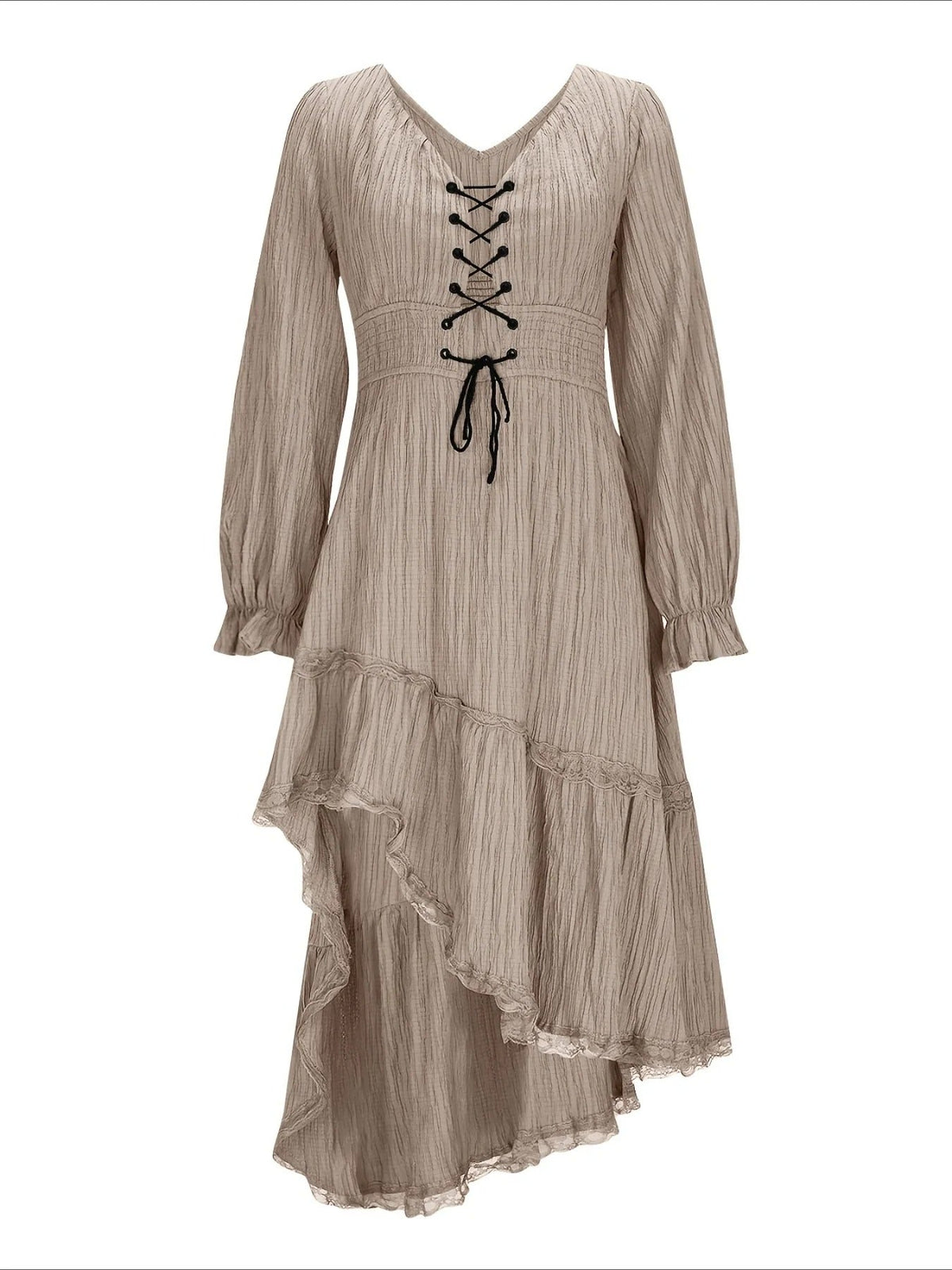 Solid Color Elegant Long Sleeve V-Neck Midi Dress