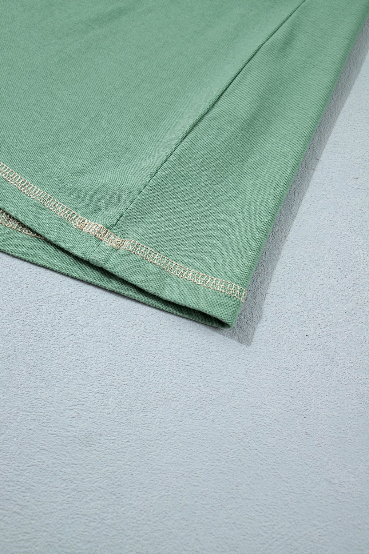 Mint Green Raw Seam Color Block Detail Buttoned Henley Tee