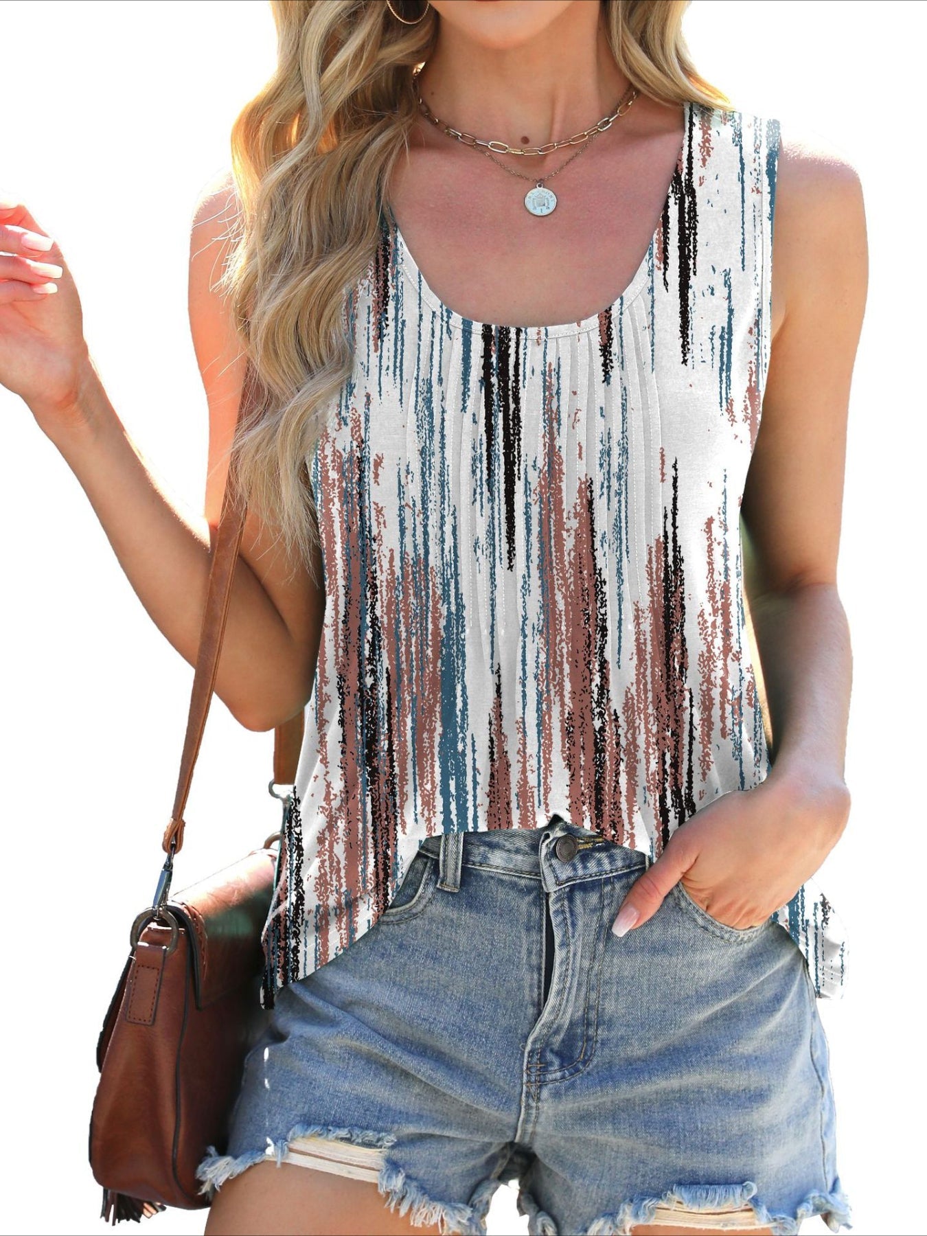 Spring And Summer New Round Neck Tie Dye Printed Loose Sleeveless T-shirt Vest
