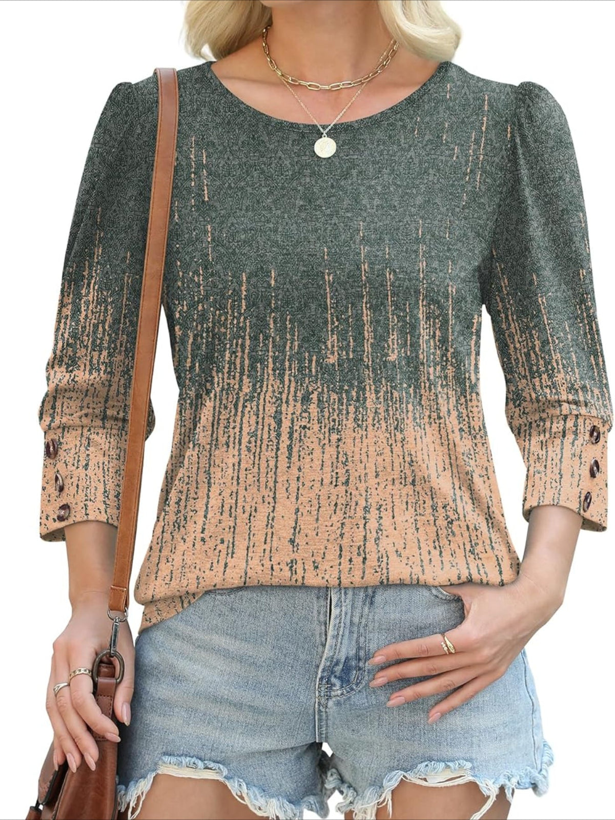 3/4 Sleeve with Buttons Dressy Casual Blouses