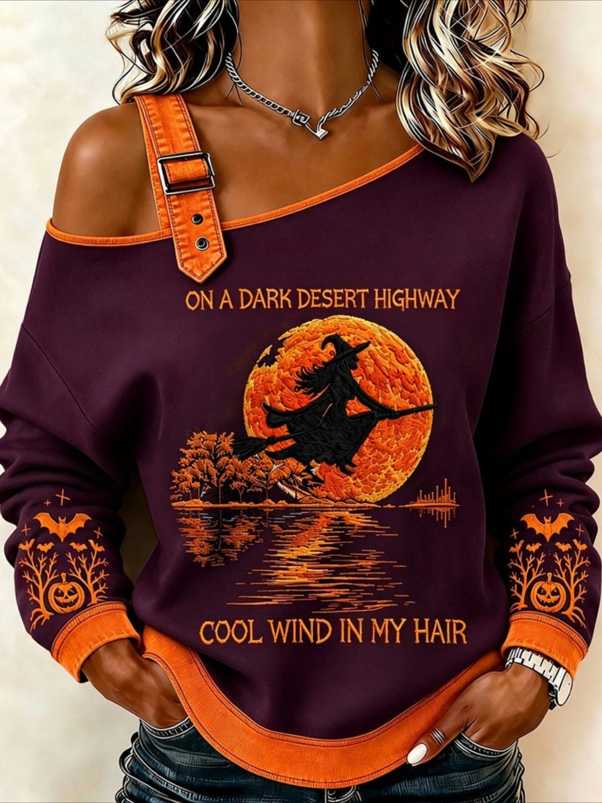Halloween Snap Off Shoulder Sexy Long Sleeve Sweatshirt