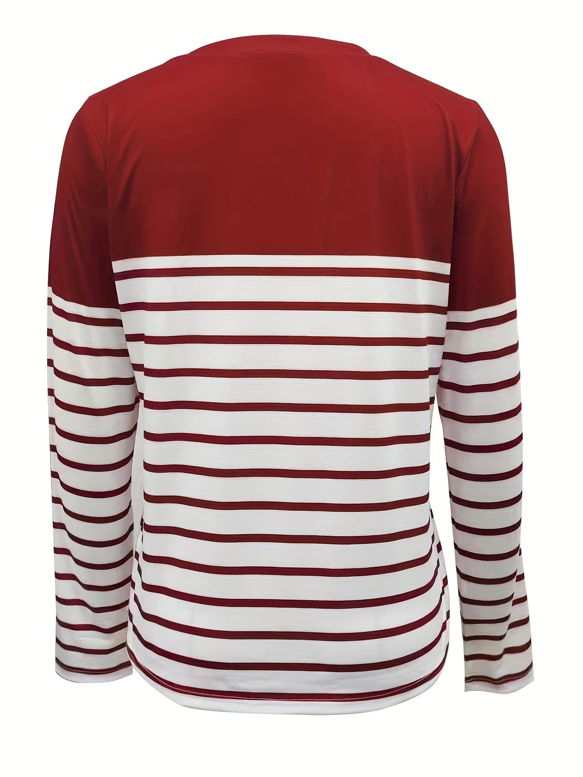Stripe Print Crew Neck T-Shirt, Casual Long Sleeve Top