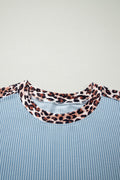 Sky Blue Leopard Trim Twist Ribbed Short Set