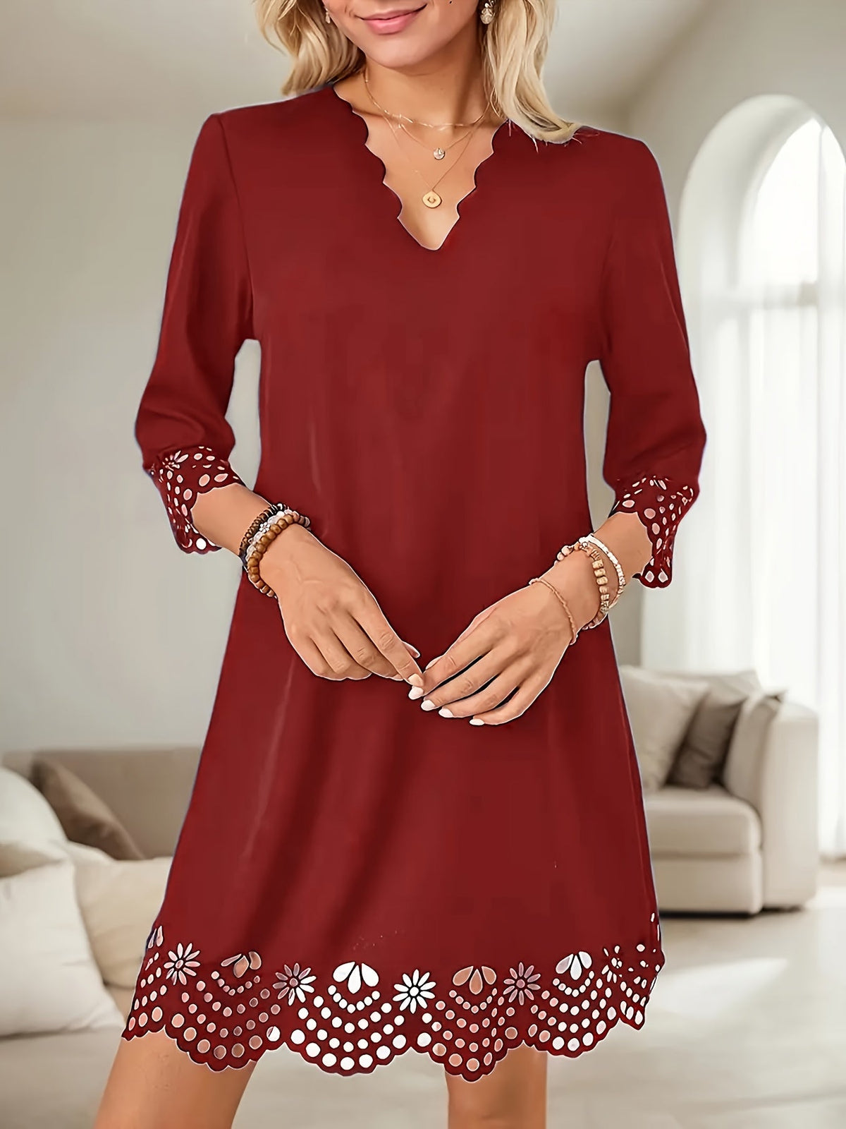 Elegant Slimming A-Line V-Neck Long Sleeve Dress