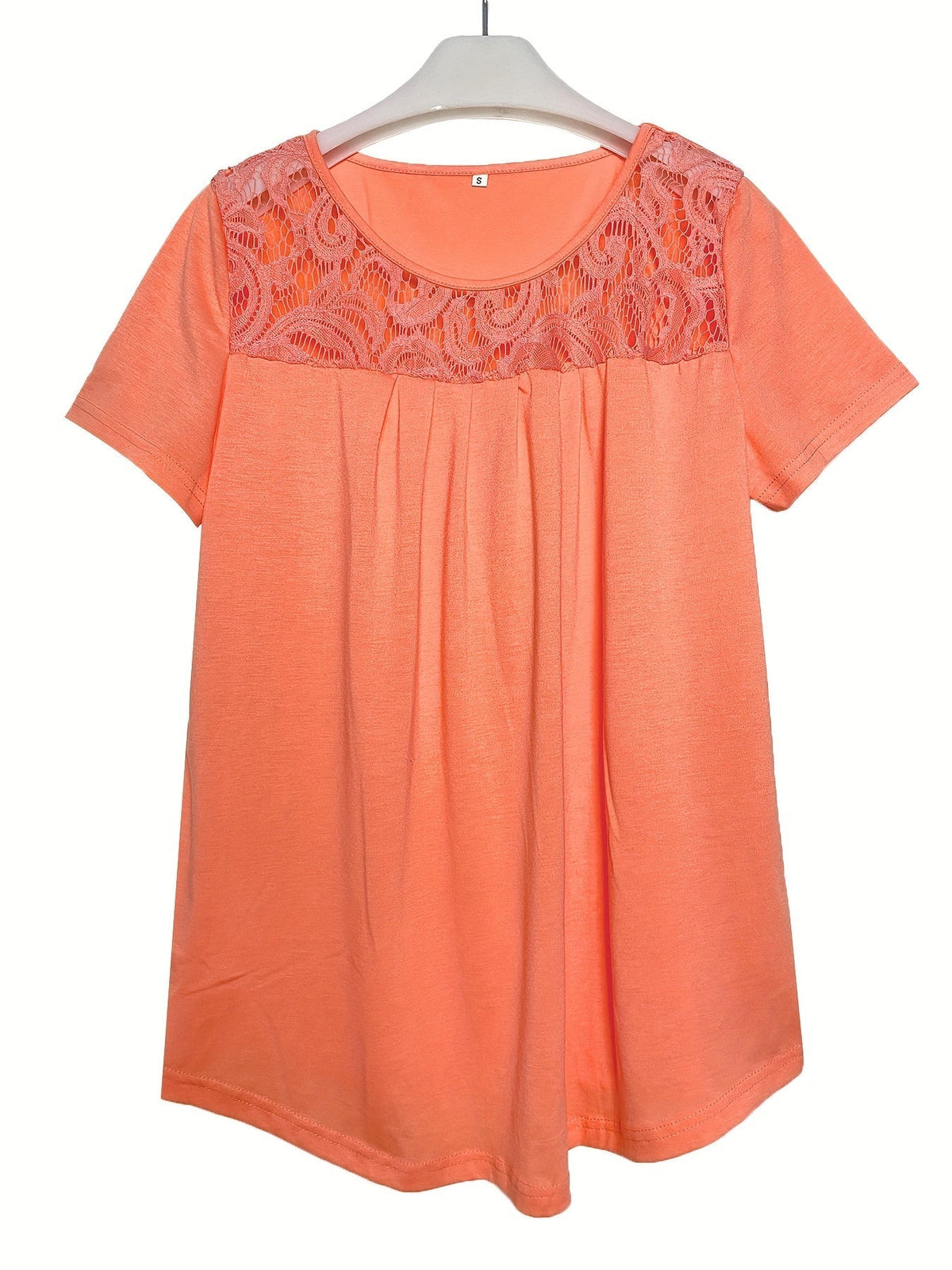 Women's Contrast Lace Ruched T-Shirt - Casual Short Sleeve Top