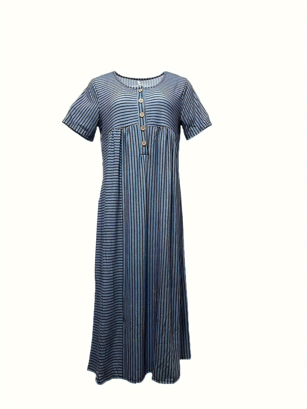 Striped Print Button Front Dress, Casual Short Sleeve Simple Dress