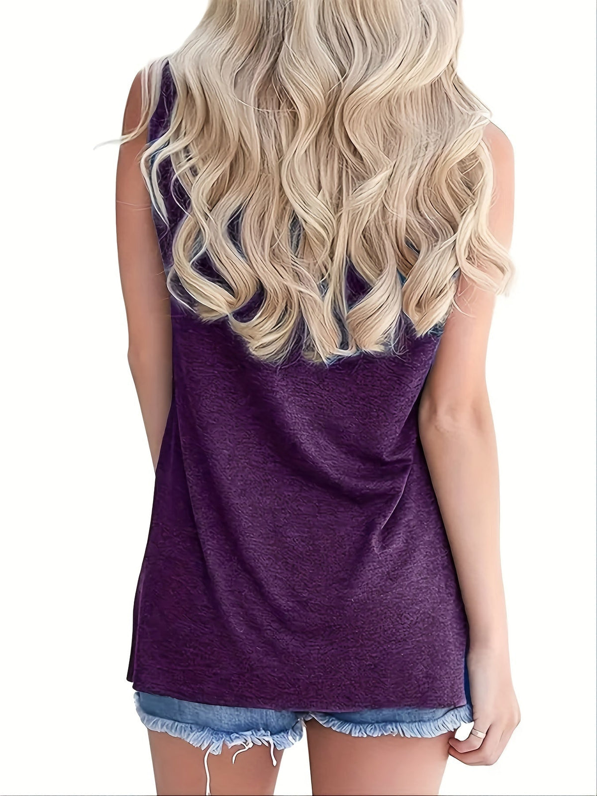 Sun Salt Sand Print Tank Top, Casual Sleeveless Crew Neck Beach Tank Top
