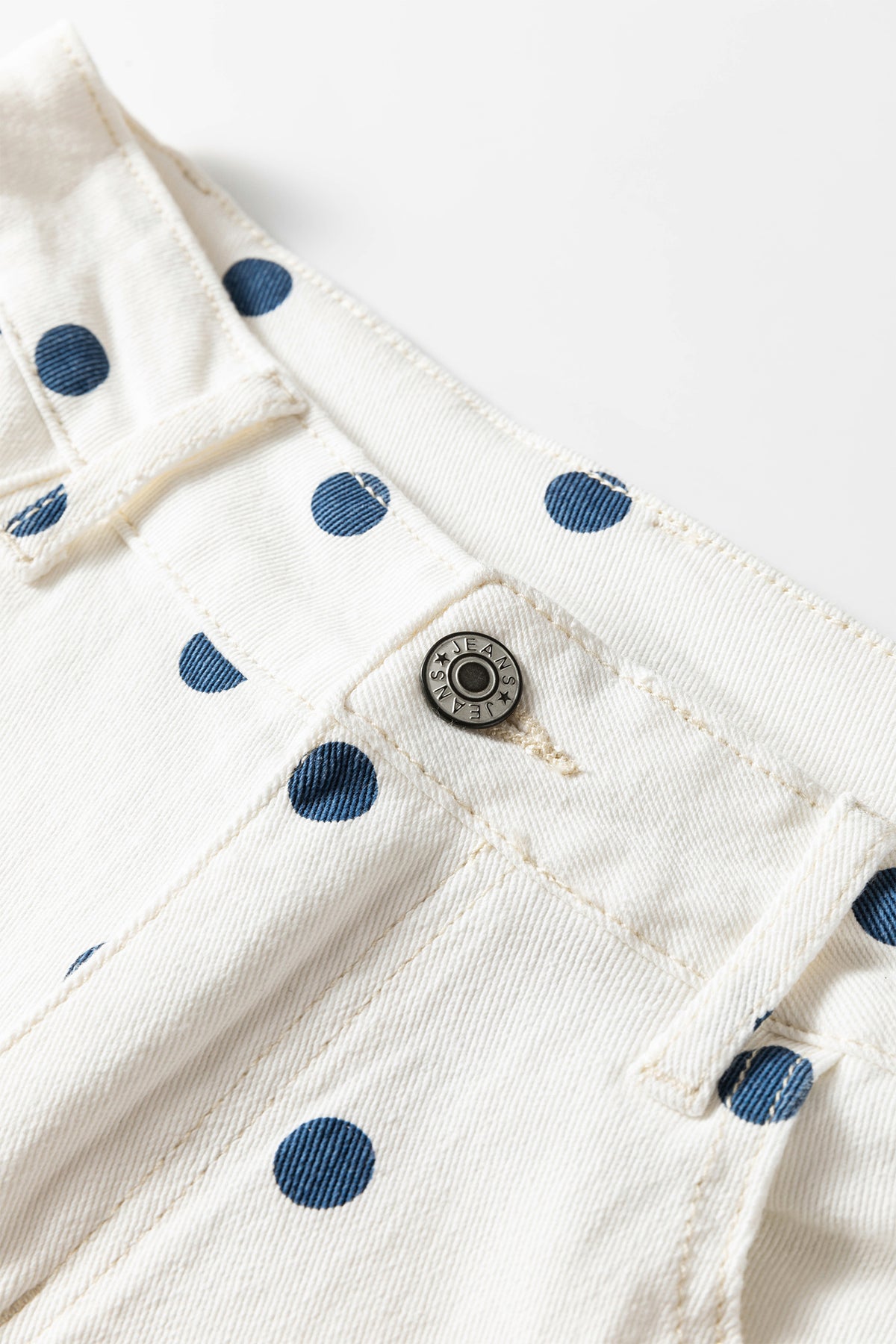 Blue Tailored Seam Polka Dot Print Barrel Casual Jeans