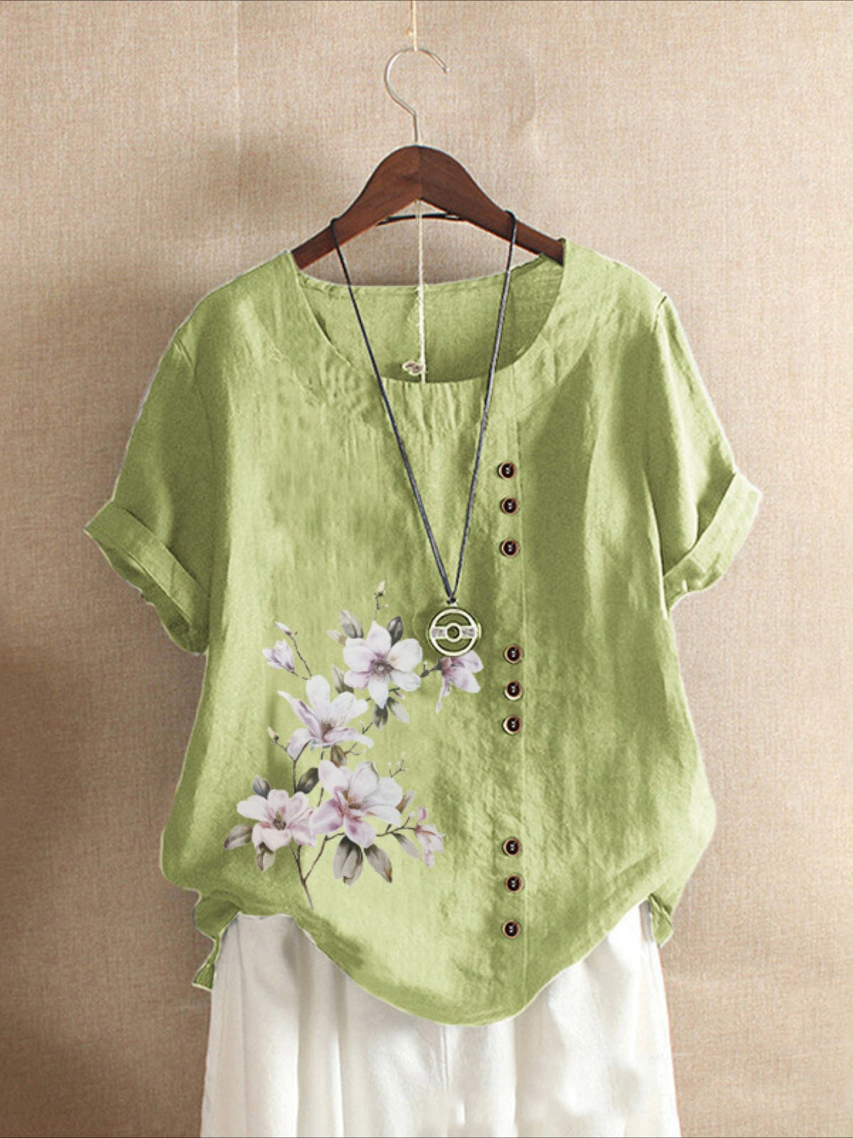 Relaxed Fit Short Sleeve Blouse with Floral Pattern