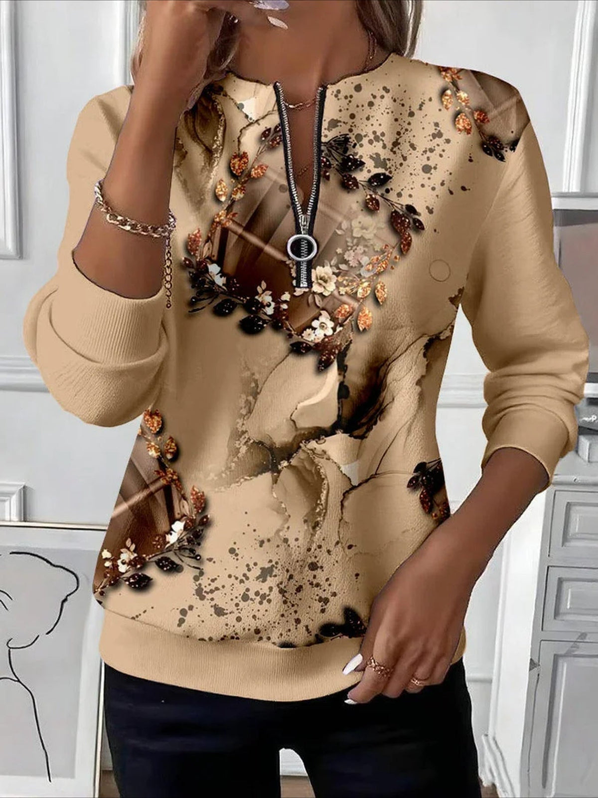 Abstract Crew Neck Printing Casual Spring/Fall Long Sleeve Sweatshirt