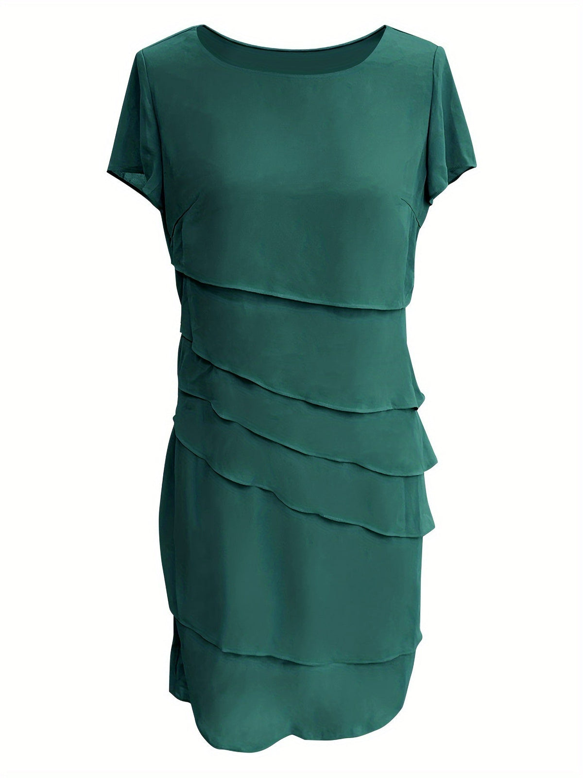 Layered Trim Crew Neck Dress, Elegant Short Sleeve Dress