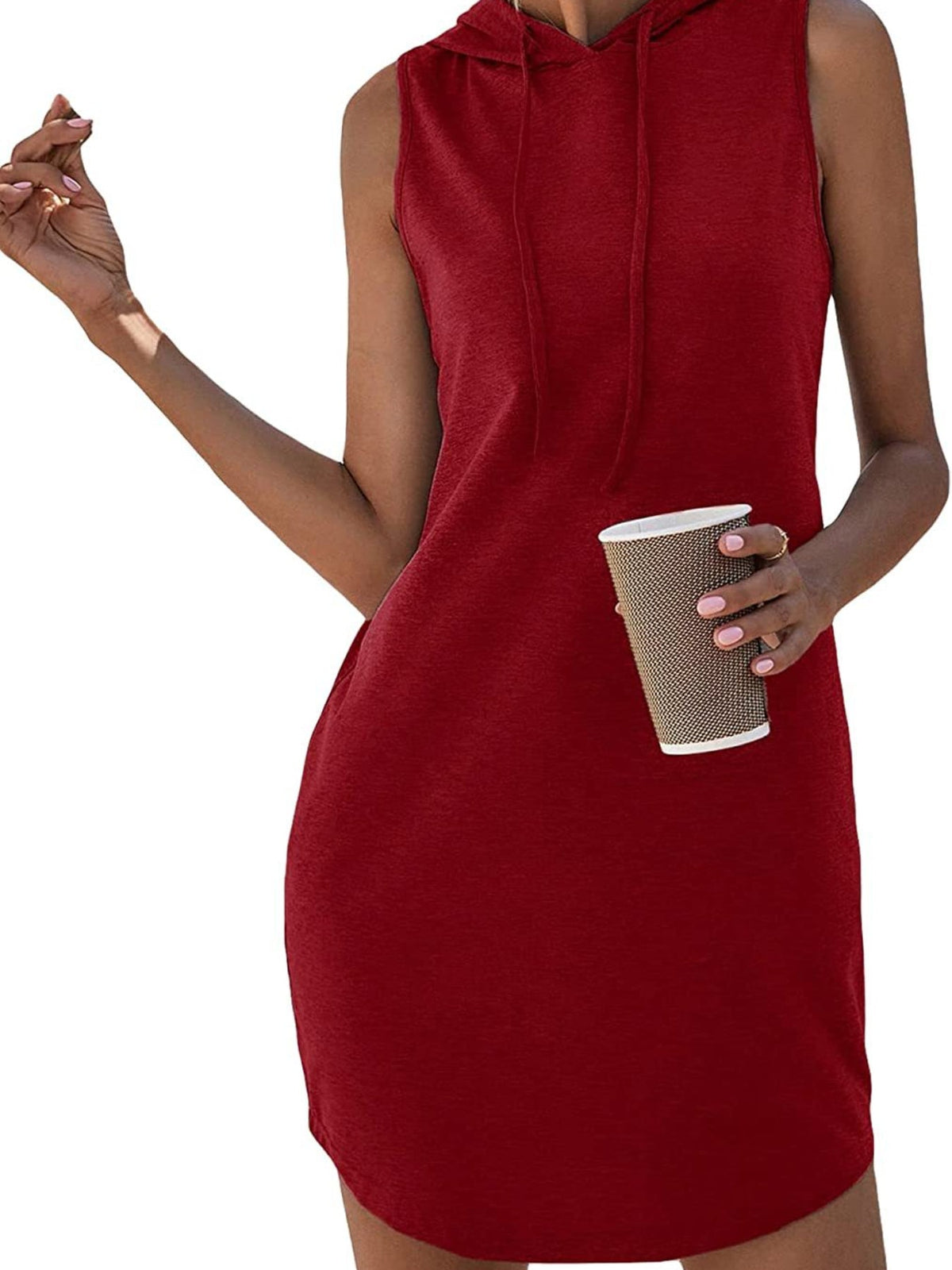 Drawstring Sleeveless Hooded Dress, Casual Dress