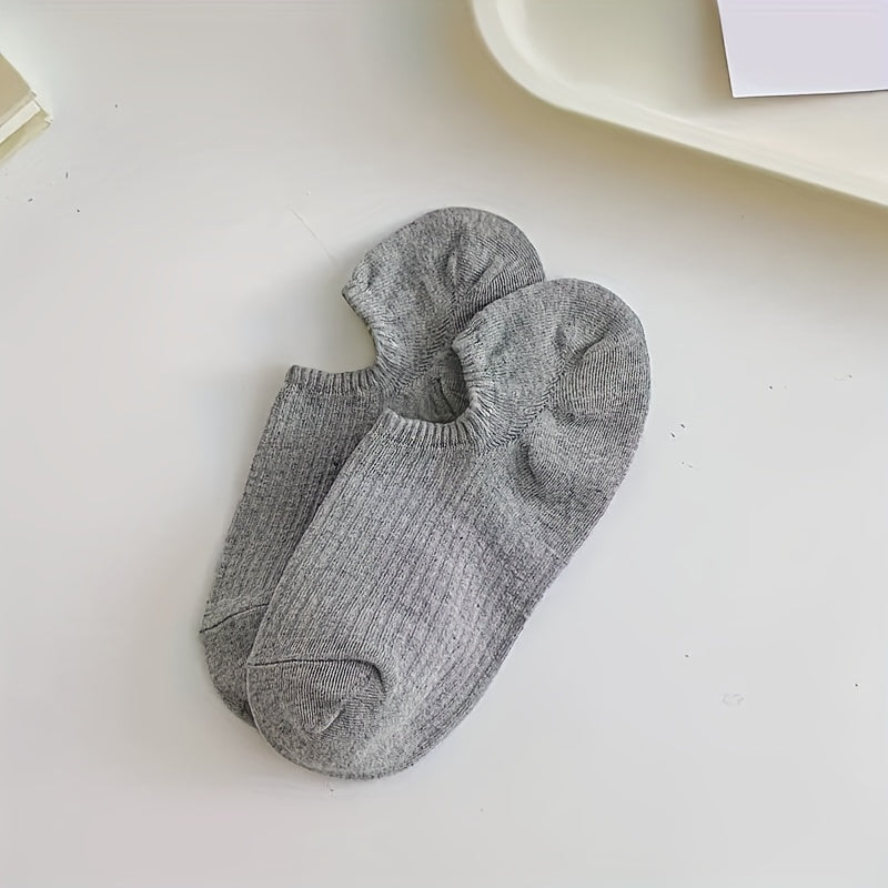 5 Pairs Solid Ribbed Socks, Casual & Comfy All-match Ankle Socks