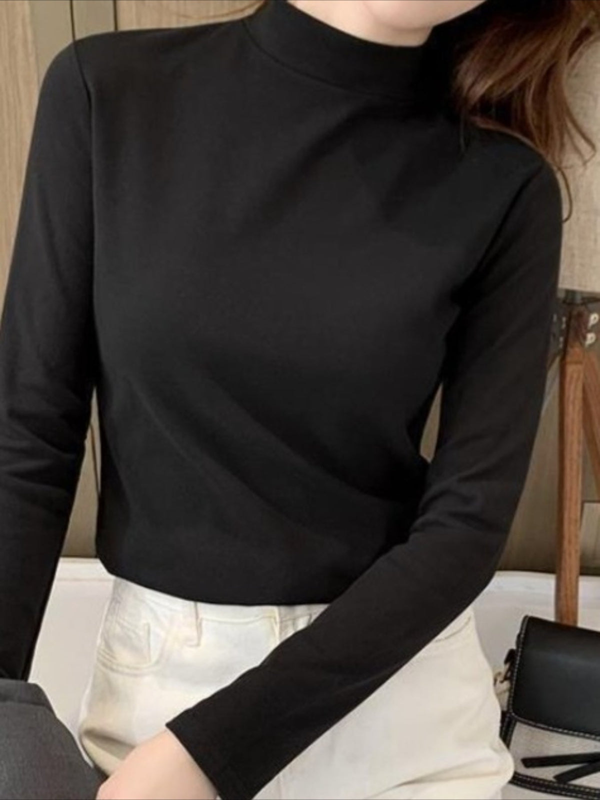 Casual Plain Half Turtleneck Skinny Soft Clouds T-shirt