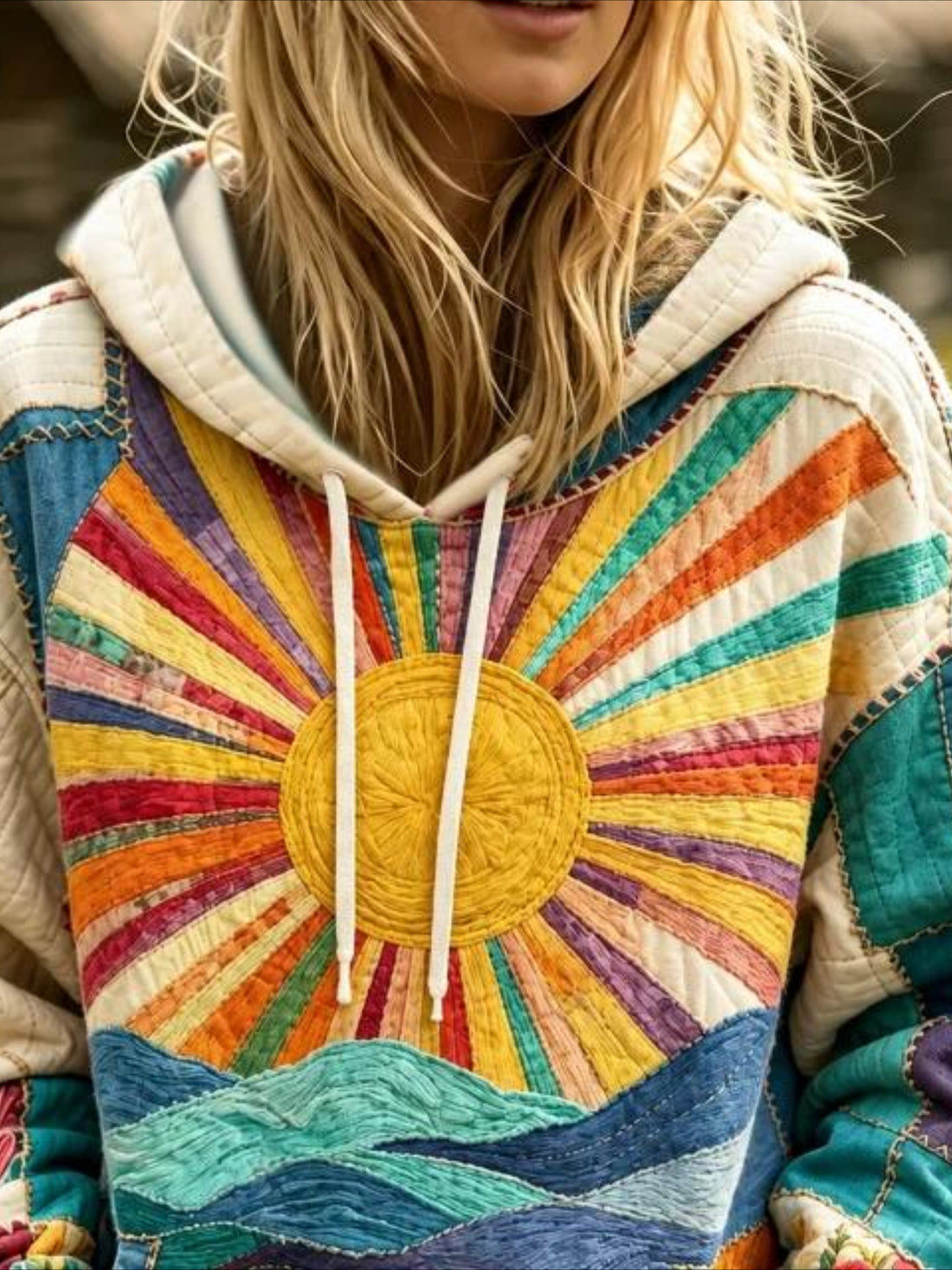 Colorful Floral Long Sleeve Vintage Spring/Fall Hoodie
