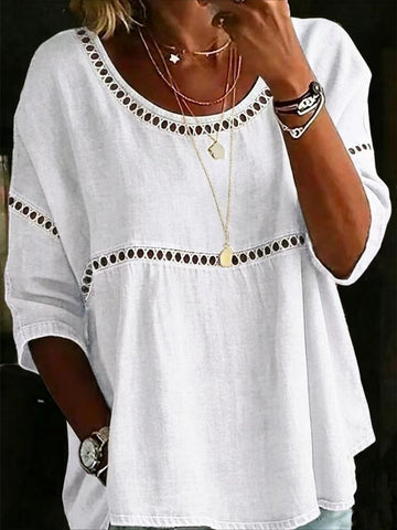 Printed Mid Sleeve Pleated Round Neck Top
