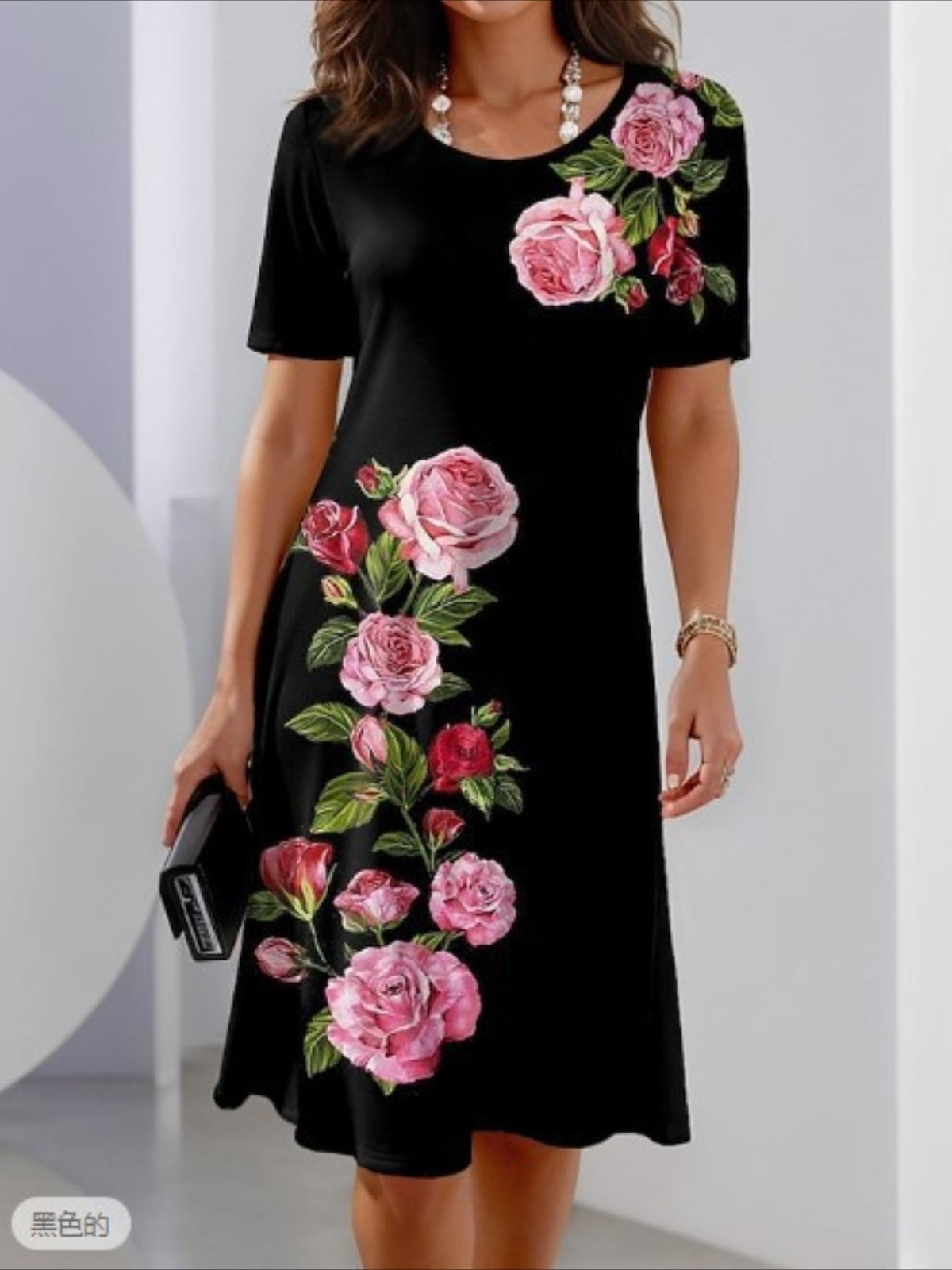 Print Crew Neck Casual Short Sleeve Dress