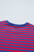 Navy Stripe Striped Ribbed Cotton Two-Piece Short Set with Chest Patch Detail