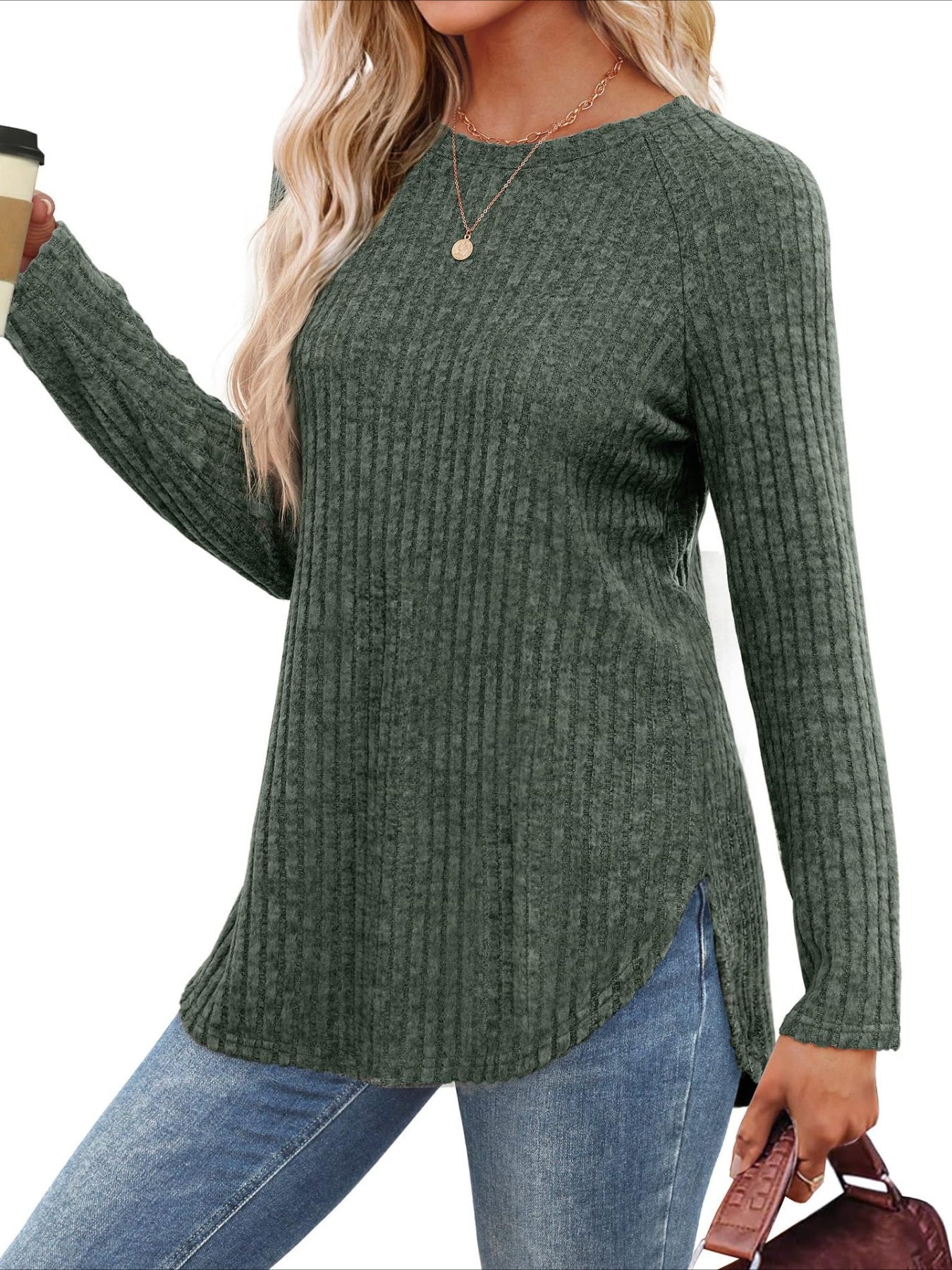 Soft Round Neck Pullover Long Sleeve Sweater