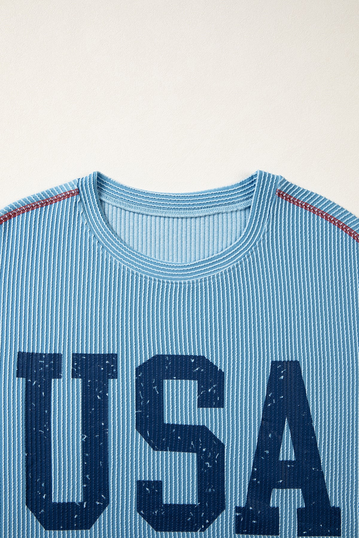 Beau Blue USA Graphic Half Sleeve Loose Ribbed Top