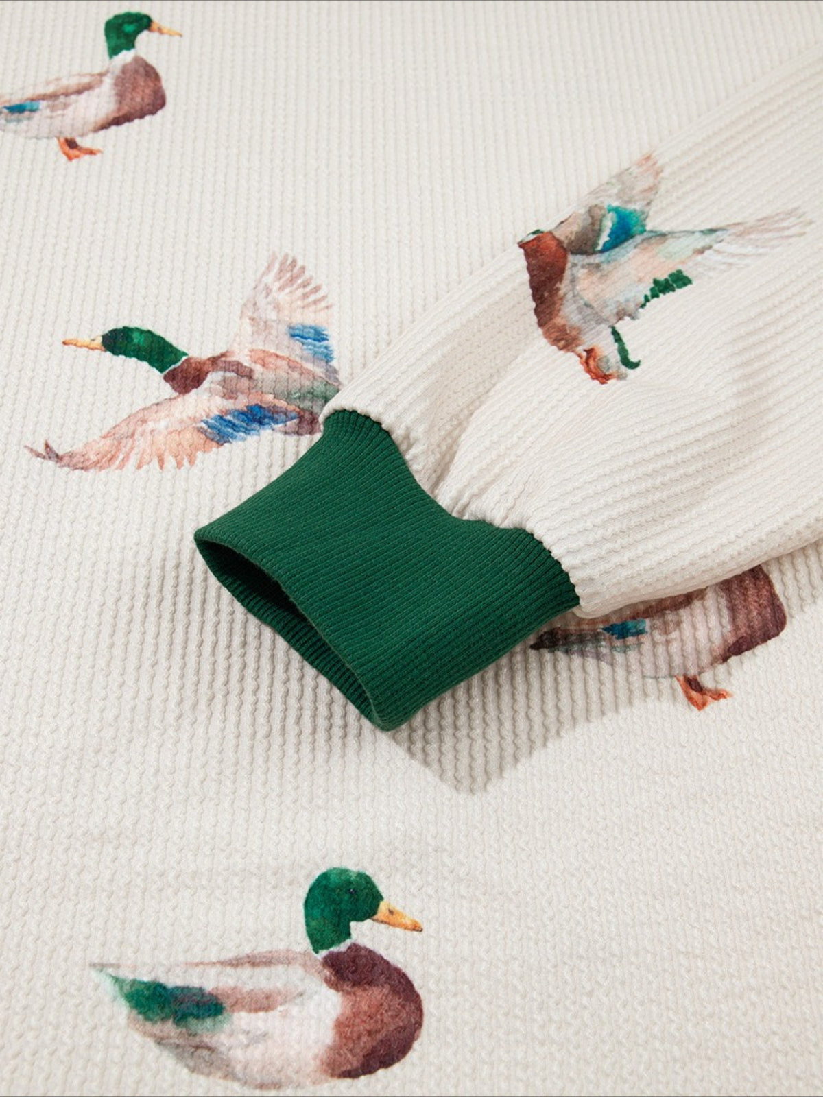 Duck Print Waffle Knit Sweatshirt with Contrast Trim