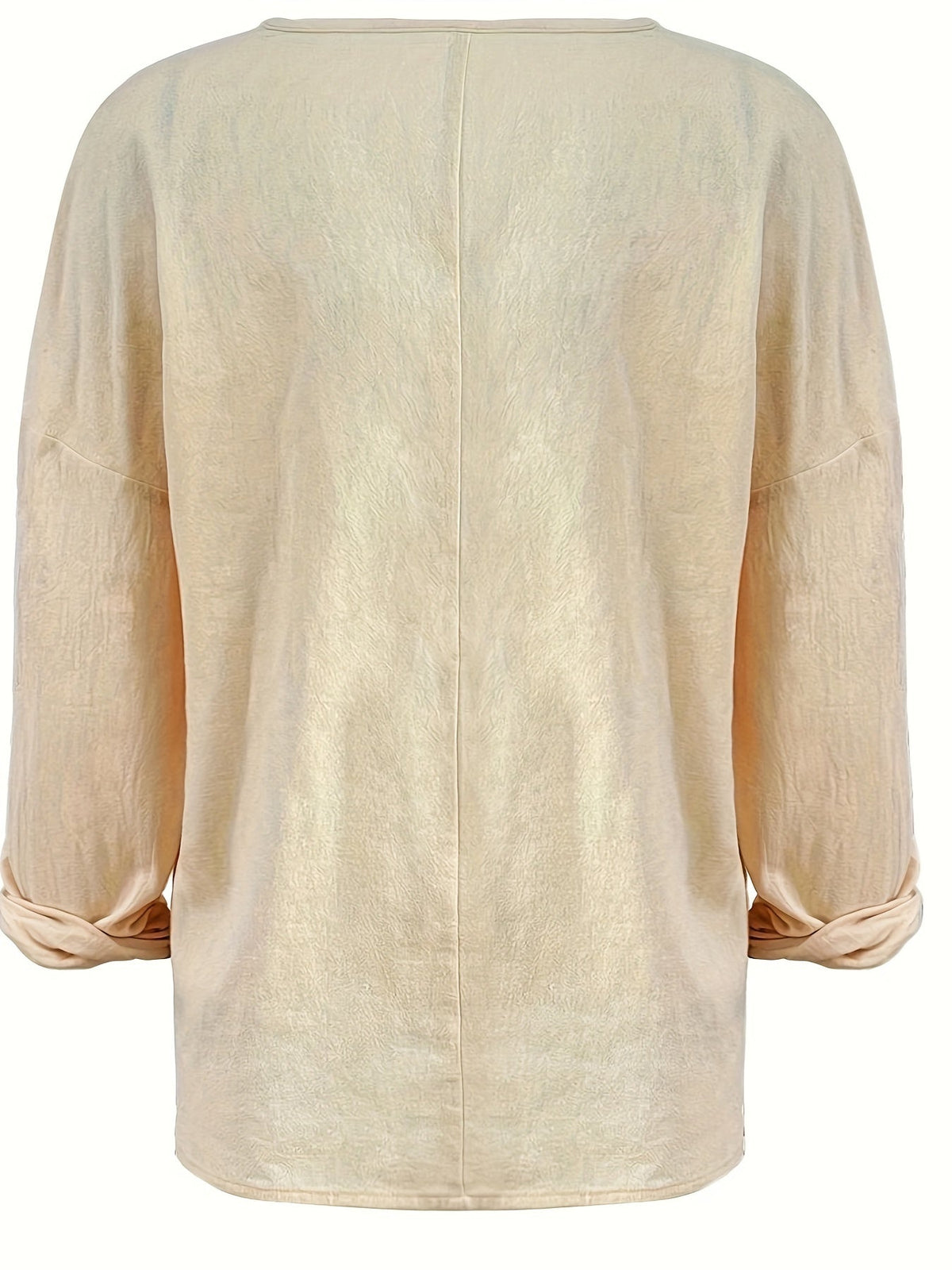 Solid Button Notched Neck Blouse, Casual Long Sleeve Loose Top With Pocket