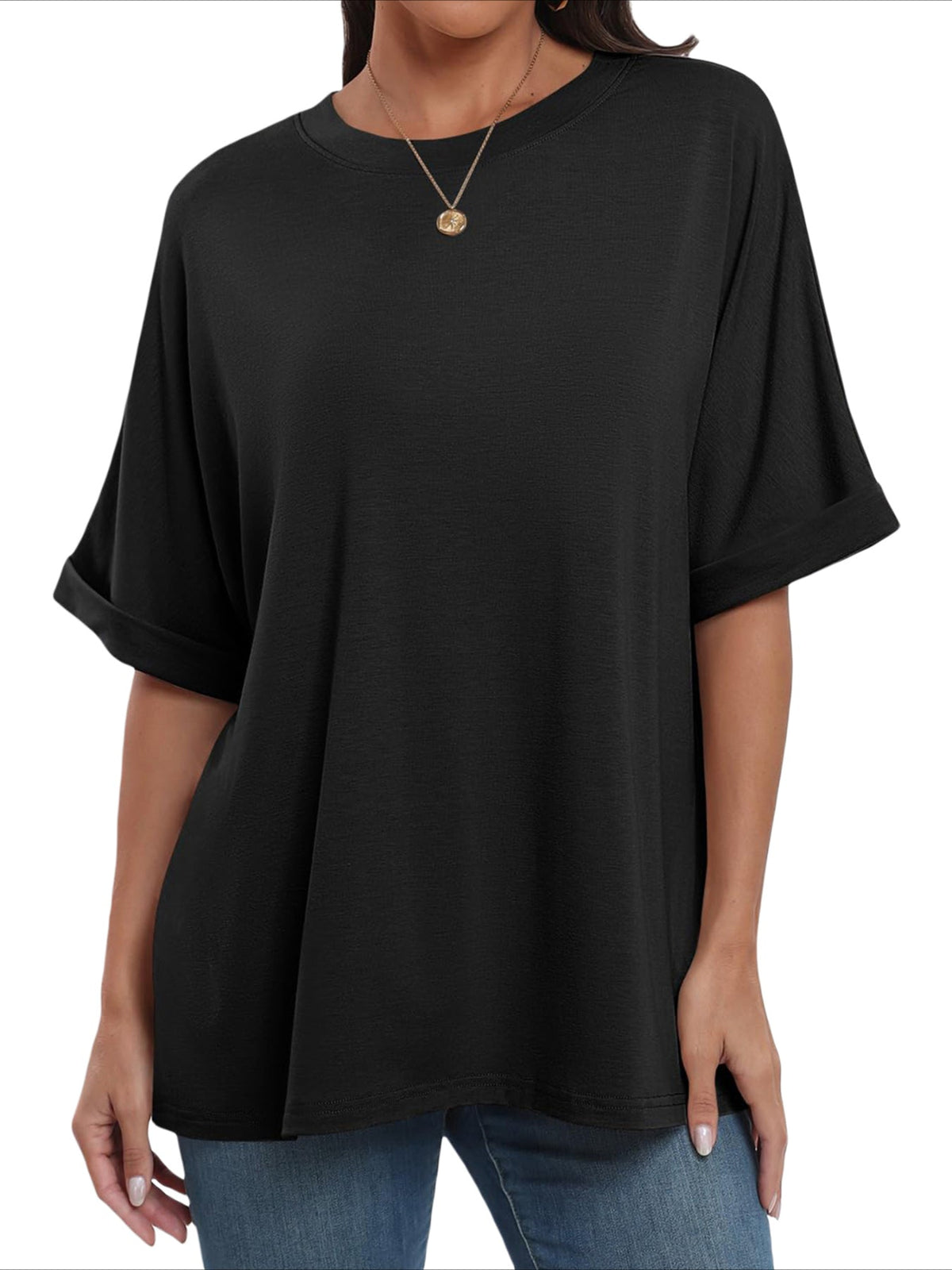 Casual Short Sleeve Crewneck Solid Color Loose T-Shirt
