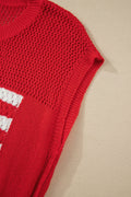 Fiery Red Flag Graphic Short Sleeve Sweater Top