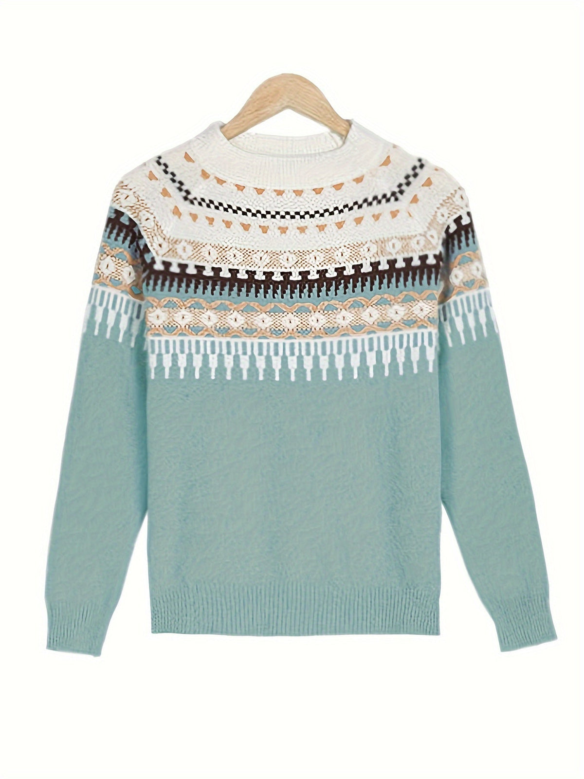 Cozy Chic Knit  Crew Neck Long Sleeve Pullover with Ethnic Pattern Sweater