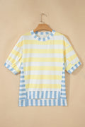 Yellow Stripe Exposed Seam Contrast Patchwork Oversized Top