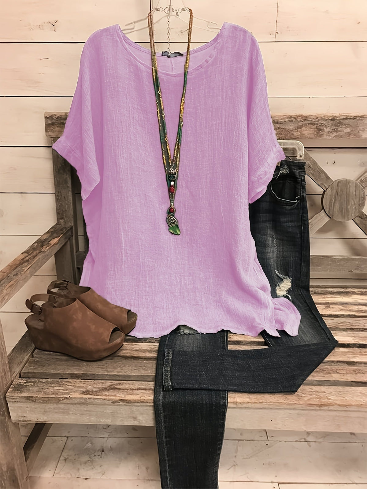 Solid Crew Neck T-Shirt, Casual Short Sleeve Loose Comfy Top