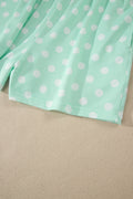 Green Polka Dot Print Color Block Trim Mock Neck Short Set