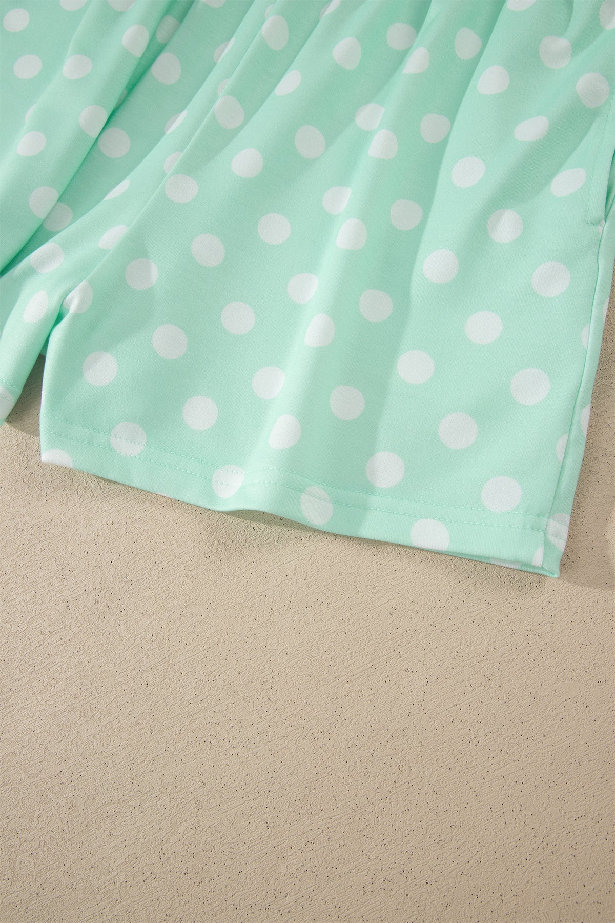 Green Polka Dot Print Color Block Trim Mock Neck Short Set