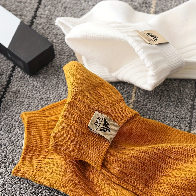 5 Pairs Simple Crew Socks, Comfy & Breathable Low Cut Ankle Socks