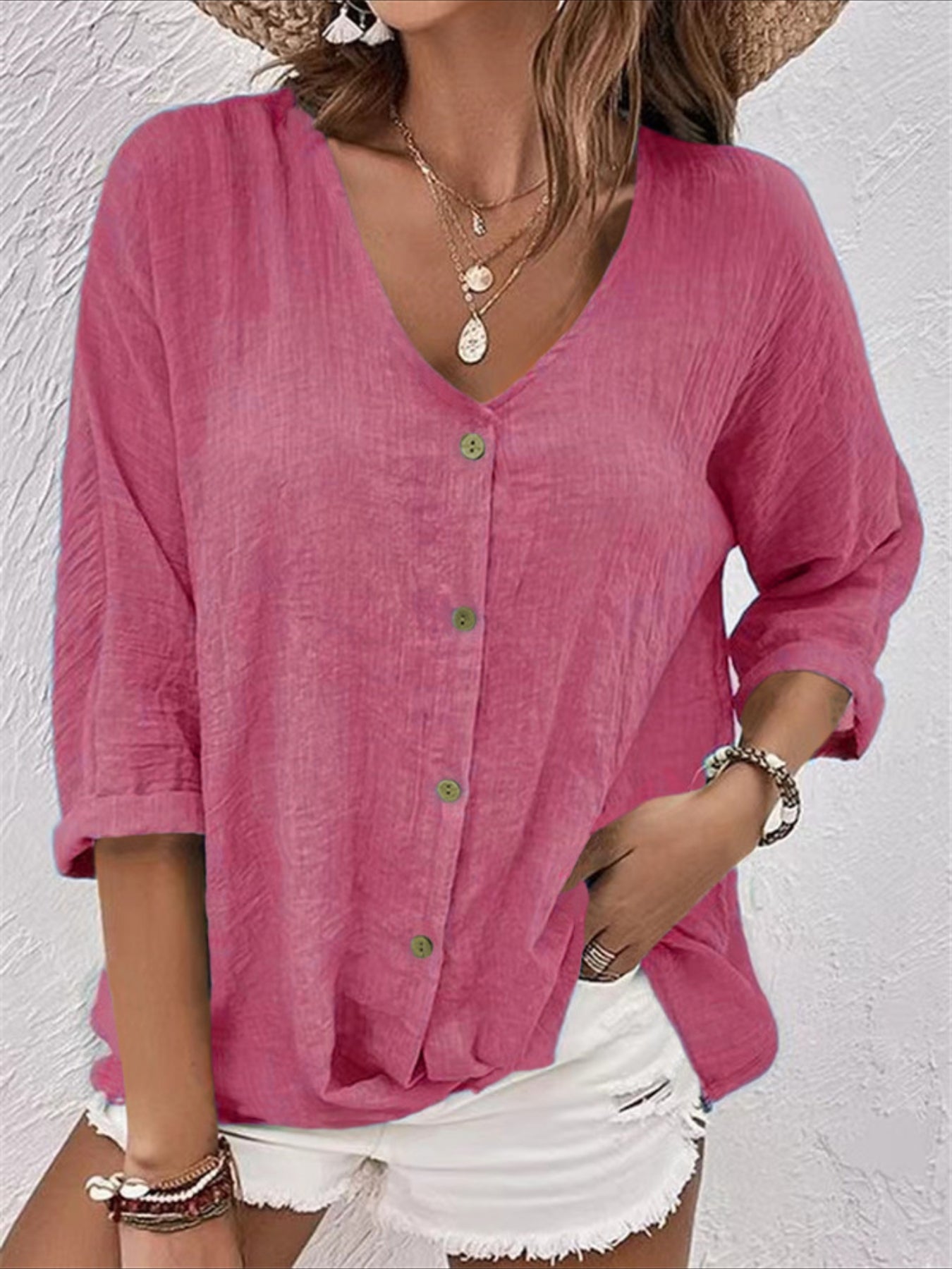 V-neck Pullover Short Sleeve Loose Shirt