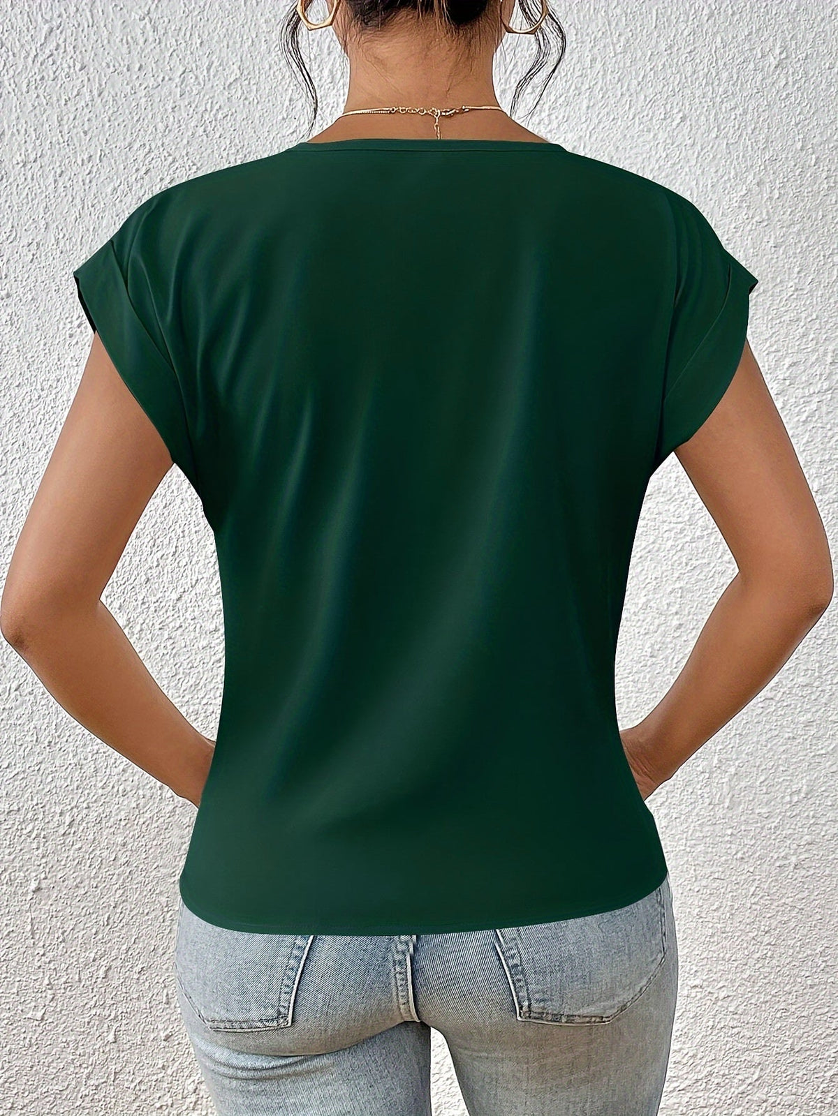 Women's Knot V Neck T-Shirt - Casual Short Sleeve Top