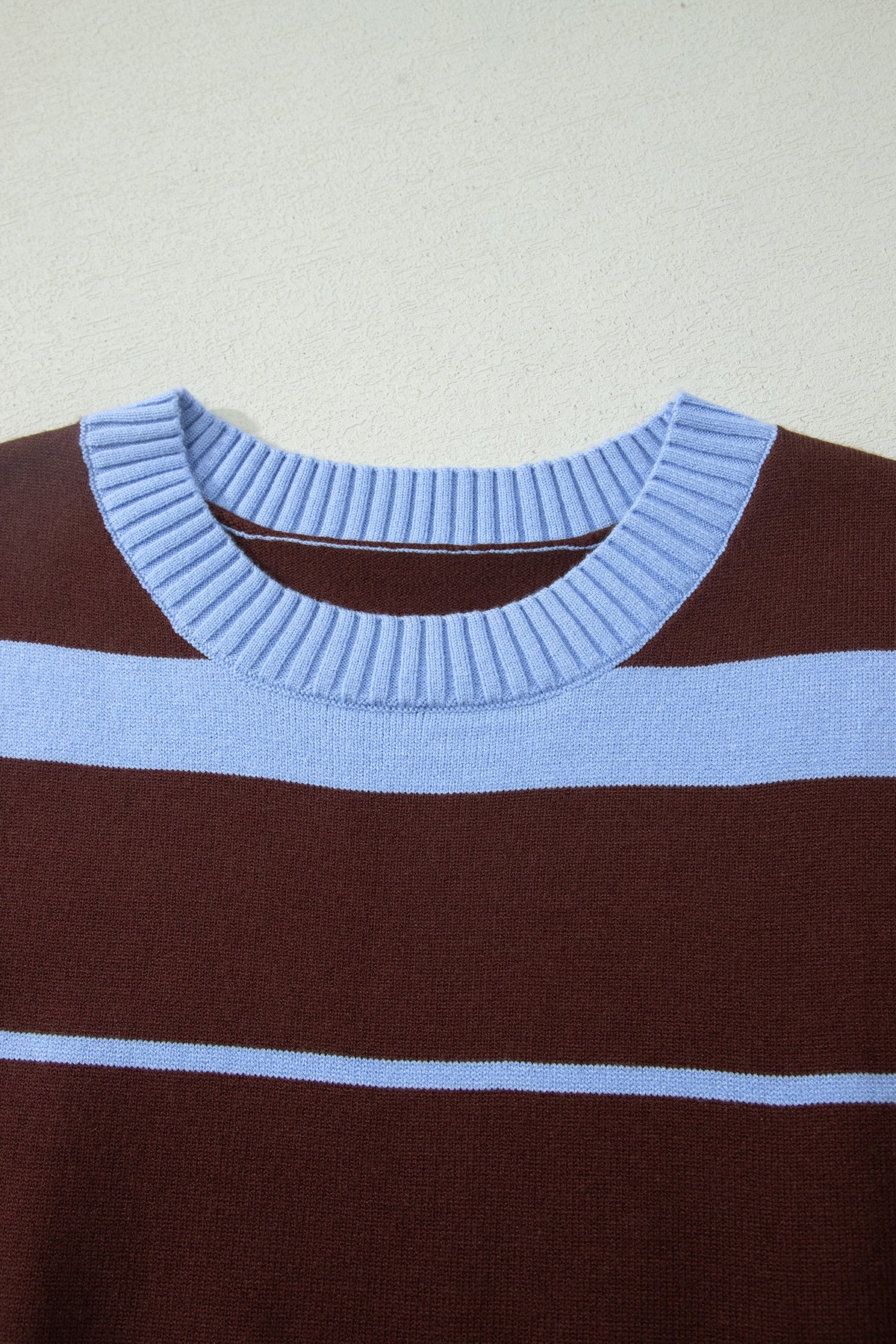 Sky Blue Stripe Striped Short Sleeve Round Neck Casual Knit Top